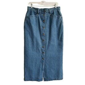 Vintage Y2K Long Front Button Up Denim Maxi Skirt Pencil High Waist